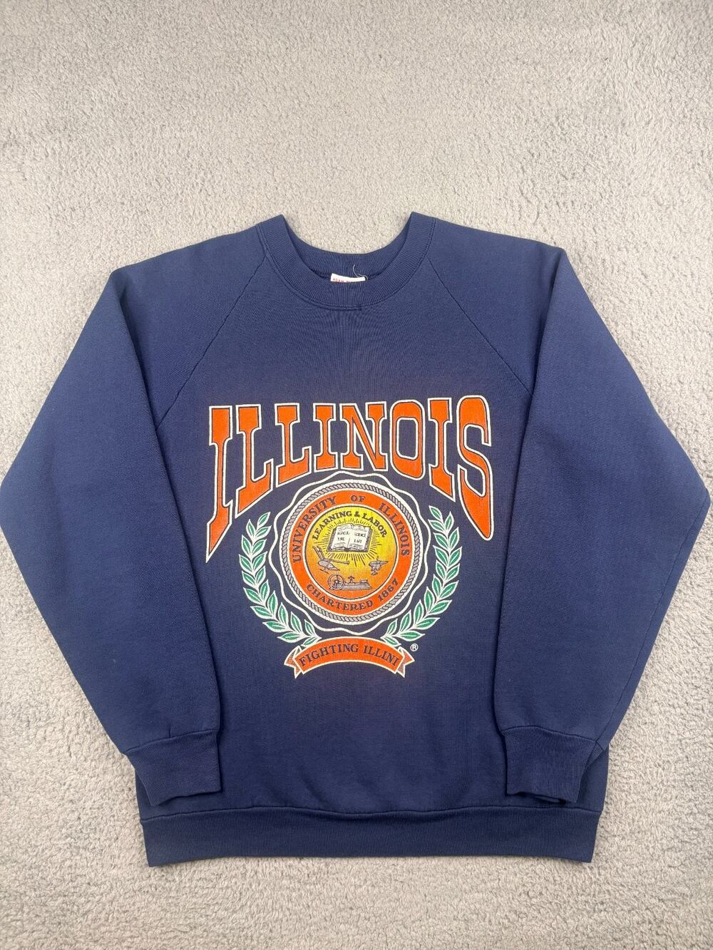 VTG Fruit of the Loom Illinois Fighting Illini Sweatshirt Men's Chest SZ 42 Navy